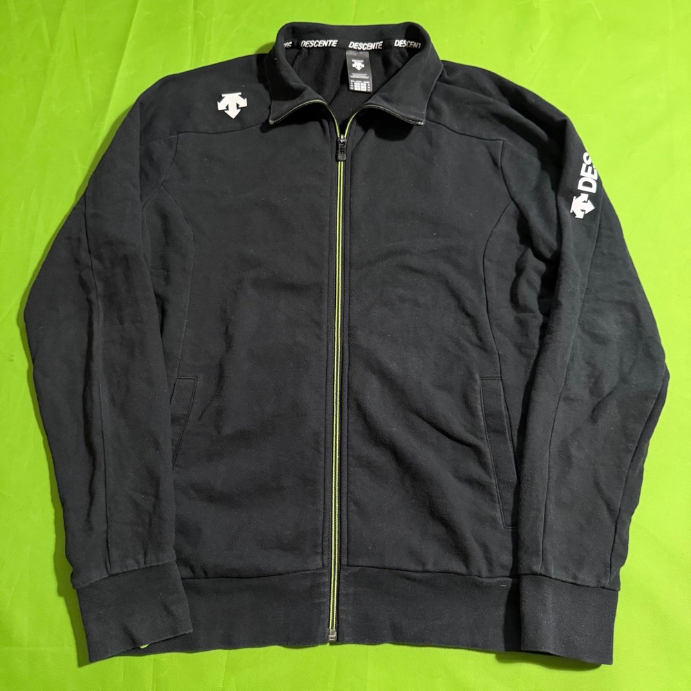 Descente Mens Track Jacket Black Neon Green Full Zip Athletic Sweatshirt Size M